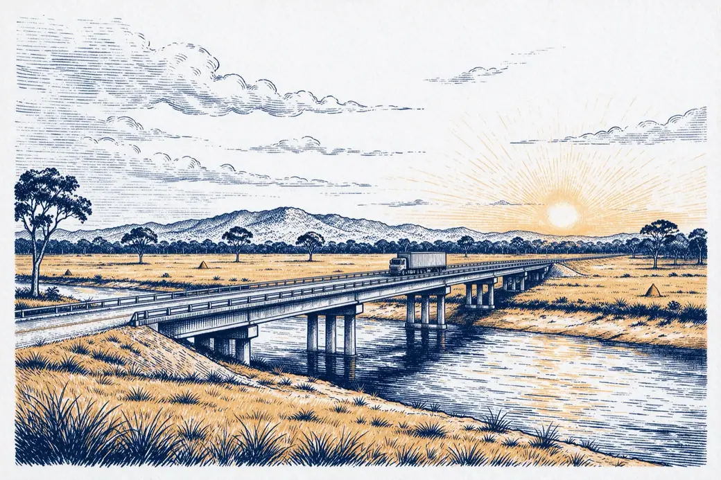 Gravura da ponte do Tacutu sobre o rio, na fronteira entre o Brasil e a Guiana